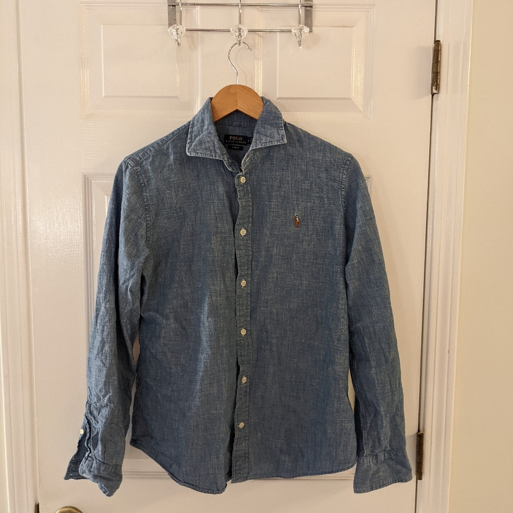 Ralph Lauren Long Sleeved Denim Button Up Size 14 Slim Fit